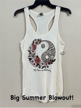 $5 When Bundled! Women’s White Floral Yin Yang Racerback Tank Top